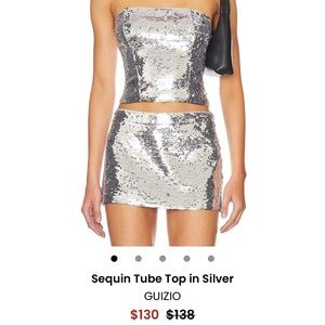 Guizio Sequin Tube Top in Silver